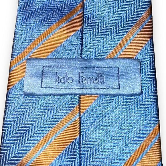 Italo Ferrelli Silvimarina Blue & Orange Handmade 100% Silk Tie - Picture 3 of 9
